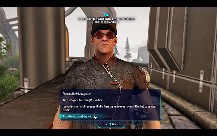 Jeśli Riley zmodyfikował regulator to pozwól na jego zamontowanie lub ostrzeż Lutza - Zadania w Mieście pod Kopułą | Abessa | Zadania poboczne | Solucja Elex - Elex - poradnik do gry