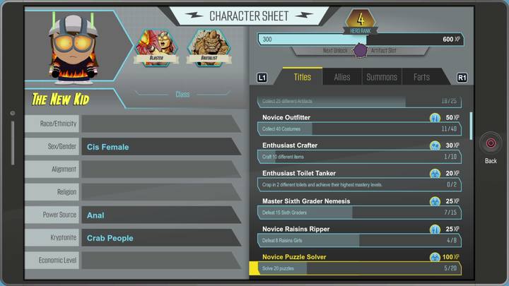 Karta postaci - Tytuły i Wyzwania w South Park The Fractured But Whole - South Park: The Fractured But Whole - poradnik do gry