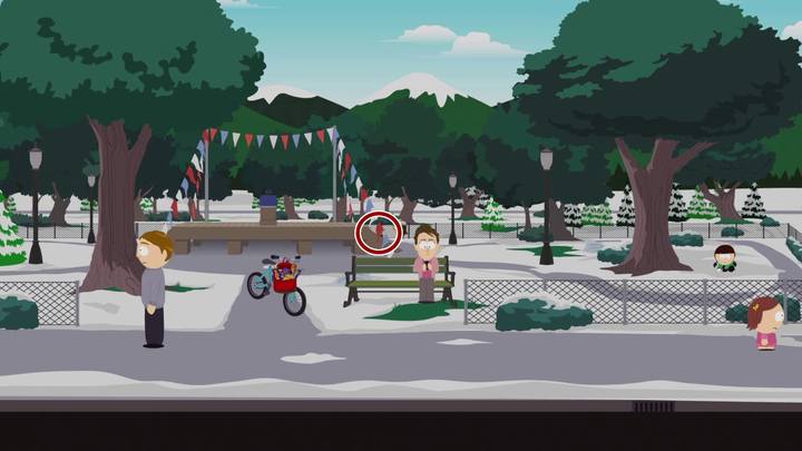 Zabierz fryzurę z pojemnika za schodami na mównicę - Fryzury i malowania w South Park Fractured But Whole - South Park: The Fractured But Whole - poradnik do gry