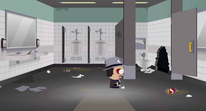 Aby zebrać te obiekty, przejdź przez otwór koło muszli w męskiej toalecie - Łamigłówki - sekrety w South Park Fractured But Whole - South Park: The Fractured But Whole - poradnik do gry