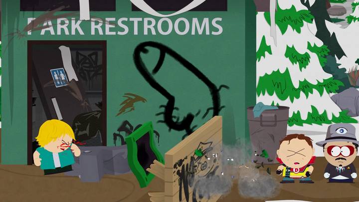 Podobnych bloków znajdziesz jeszcze kilka w świecie gry - usunięcie każdego zaliczane jest jako rozwiązana łamigłówka - Łamigłówki - sekrety w South Park Fractured But Whole - South Park: The Fractured But Whole - poradnik do gry