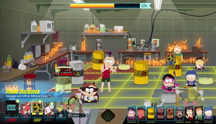 Warto w pierwszej kolejności zniszczyć wszystkie beczki - zadasz obrażenia przeciwnikom i sam zabezpieczysz się przed przypadkowymi eksplozjami - Potrzebujemy narzędzia, Setki rąk chaosu | Solucja South Park - South Park: The Fractured But Whole - poradnik do gry