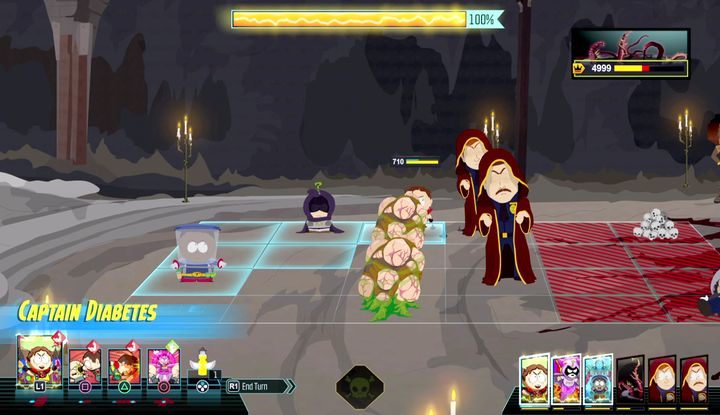 W drugiej fazie ataku bestii obszar jej ataku sprowadza się do szerokości dwóch pól, a boss wykonuje ruch zgodnie z kolejką - Jak to się zaczęło 4, Cienka biała linia | Solucja South Park Fractured But Whole - South Park: The Fractured But Whole - poradnik do gry