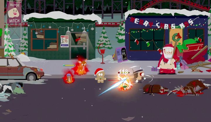 Mikołaj i dodatkowy sojusznik powinni poradzić sobie z przeciwnikami po lewej stronie lub przynajmniej odciąć je na razie od pozostałych towarzyszy - Pierdy minionej przyszłości | Solucja South Park Fractured But Whole - South Park: The Fractured But Whole - poradnik do gry