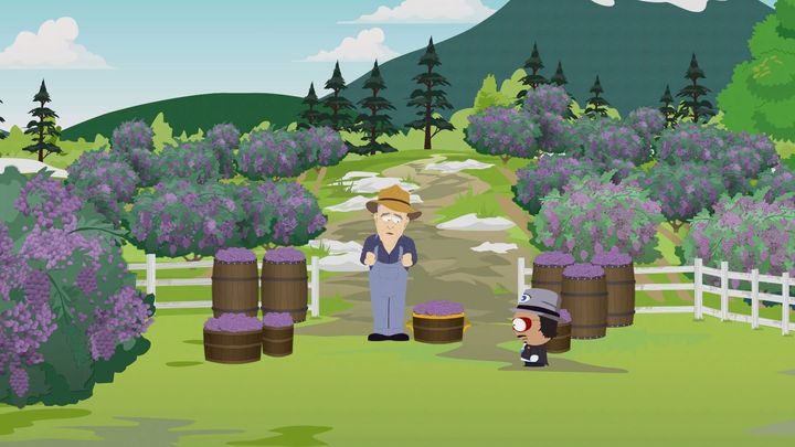 By przejść obok farmera użyj beczułki z owocami i zablokuj go - Grube gejowskie koty Dużego Geja Ala | Zadania poboczne - South Park: The Fractured But Whole - poradnik do gry