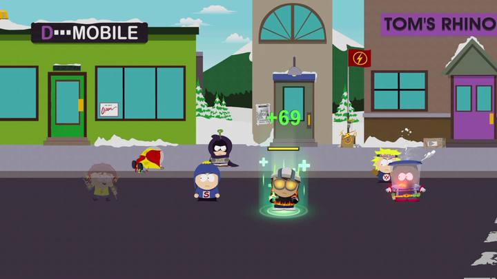 Nie zapominaj o leczeniu. Przeciwnicy w tym starciu potrafią zadać olbrzymie obrażenia. - Wojna bohaterów | Opis przejścia - Zadania główne w The Fractured But Whole - South Park: The Fractured But Whole - poradnik do gry
