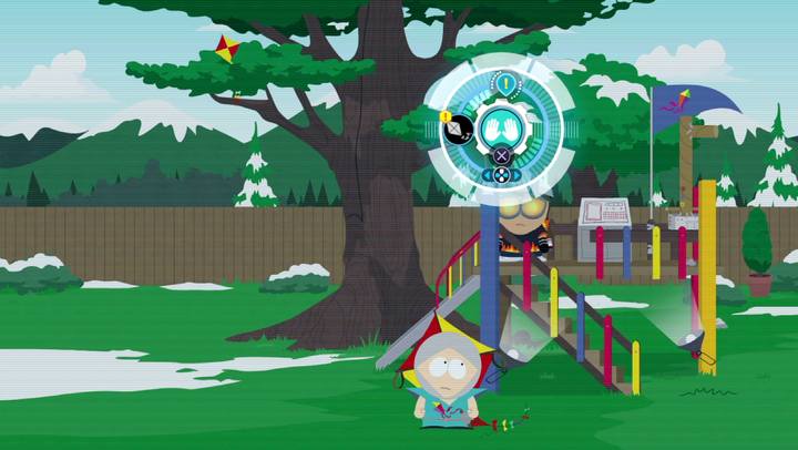 Możesz teraz w trybie inspekcji analizować żółte wiatraczki i w ten sposób wezwać Kylea - Drugie zderzenie wszechświatów | Opis przejścia - Zadania główne - South Park: The Fractured But Whole - poradnik do gry