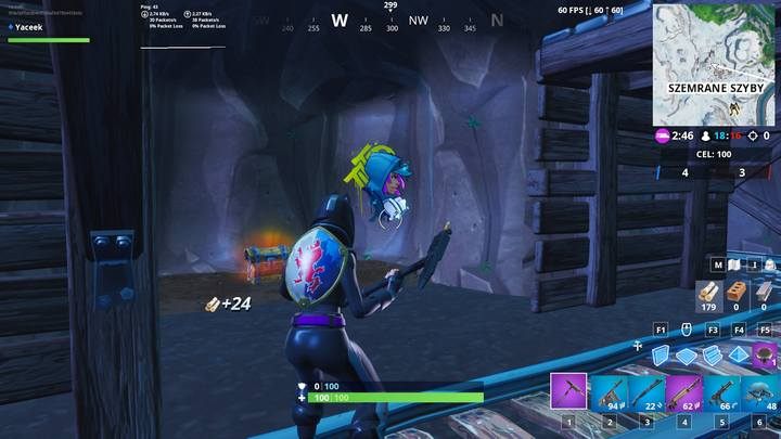 Czwartą puszkę znajdziesz w Szemranych Szybach, a dokładnie za drewnianą barierką - Znajdź zgubione farby w sprayu | Wyzwanie sezonu 10 Fortnite - Fortnite: Battle Royale - poradnik do gry