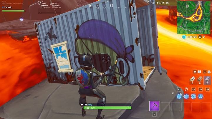 Trzeci kontener znajduje się na lawie, niedaleko wulkanu - Przeszukaj skrzynie w kontenerach z oknami | Wyzwanie sezonu 10 Fortnite - Fortnite: Battle Royale - poradnik do gry