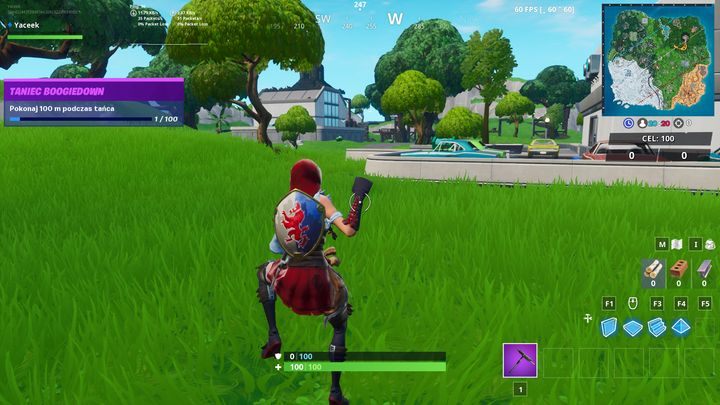 Samo wyzwanie jest banalnie proste, ale wymaga użycia specjalnej emotki, która pozwoli na chodzenie podczas tańczenia - Pokonaj 100 m tańcząc | Wyzwanie sezonu 10 Fortnite - Fortnite: Battle Royale - poradnik do gry