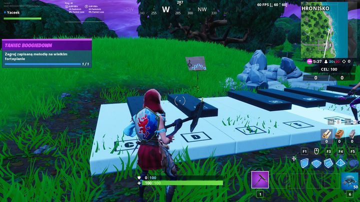 Pierwsze wyzwanie (odwiedź wielki fortepian) dotyczy wyzwań normalnych - Odwiedź i zagraj melodię na fortepianie | Wyzwanie sezonu 10 Fortnite - Fortnite: Battle Royale - poradnik do gry