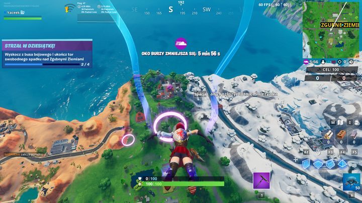 Pierwsze wyzwanie, czyli te z serii wyzwań normalnych, znajduje się nad Zgubnymi Ziemiami - Ukończ tor swobodnego spadku | Wyzwanie sezonu 10 Fortnite - Fortnite: Battle Royale - poradnik do gry