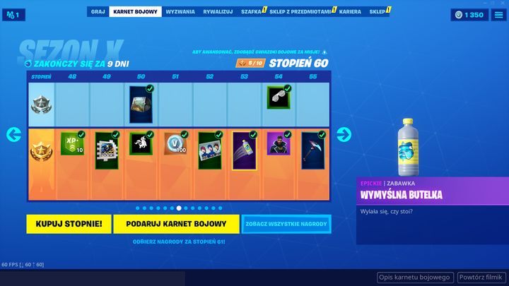 Żeby w ogóle mieć możliwość wykonania tego wyzwania, musisz posiadać karnet bojowy z odblokowanym 53 poziomem - Wrzuć butelkę na oznaczone miejsce | Wyzwanie sezonu 10 Fortnite - Fortnite: Battle Royale - poradnik do gry