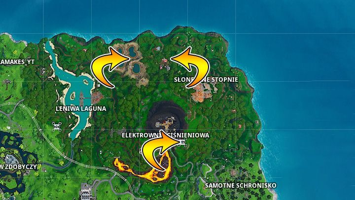 Dokładna lokalizacja obiektów na mapie. - Użyj gejzeru, wentylatora oraz tyrolki | Wyzwanie w Fortnite - Fortnite: Battle Royale - poradnik do gry