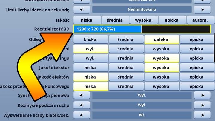 Ustawienie niższej rozdzielczości 3D gwarantuje przyrost fps. - Fortnite się zacina - co robić? - Fortnite: Battle Royale - poradnik do gry
