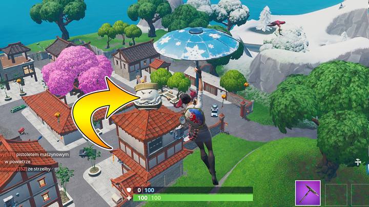 Zaznaczony na obrazku obiekt to omawiany pierożek - Zatańcz na głowie pomidorka, Durr burgera i pierożka | Wyzwanie w Fortnite - Fortnite: Battle Royale - poradnik do gry