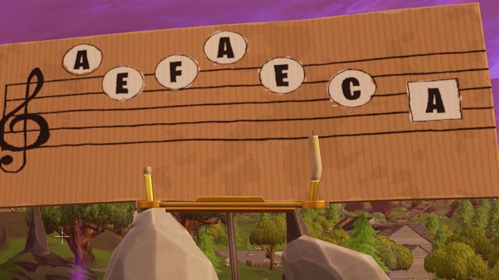 Partytura zawiera różne kształty oraz litery. - Mapa Sezon 6 tydzień 6 - Wyzwania Fortnite Battle Royale - Fortnite: Battle Royale - poradnik do gry