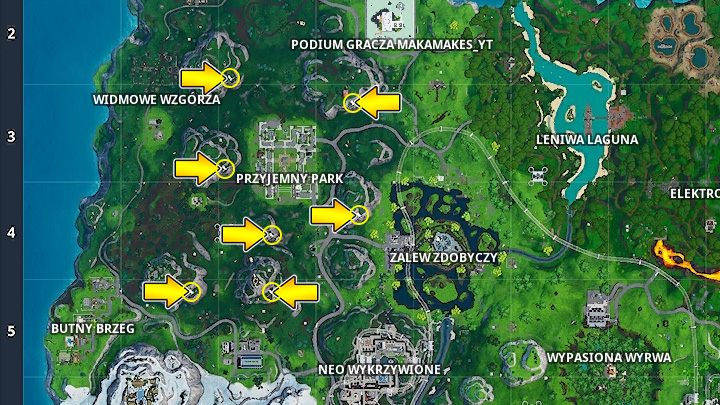 Mapa z lokalizacją turbin wiatrowych. - Odwiedź różne turbiny wiatrowe | Wyzwanie w Fortnite - Fortnite: Battle Royale - poradnik do gry