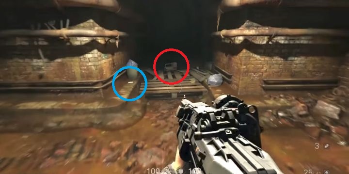 Na czerwono zaznaczony zestaw ulepszający, na niebiesko tekst #125. - Sekrety i misje dowódców w Nowy Orlean: Ulica Bienville | Sekrety Wolfenstein II - Wolfenstein II: The New Colossus - poradnik do gry