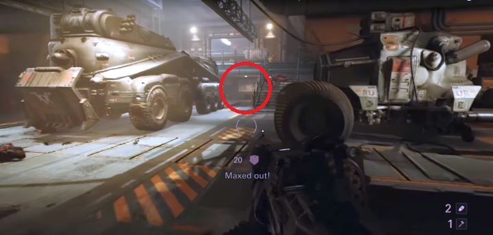 Tunel (czerwone oznaczenie), przez który dostaniesz się do miejsca z zestawem ulepszającym. - Sekrety i misje dowódców w Wenus: Transporthalle | Sekrety Wolfenstein II - Wolfenstein II: The New Colossus - poradnik do gry