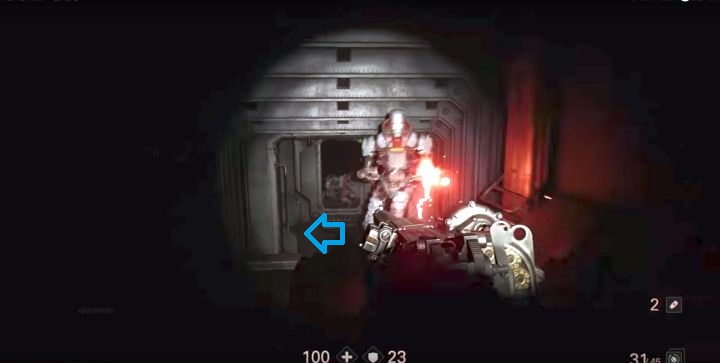 Po zejściu po schodach odbij w drzwi po lewej stronie. - Sekrety i misje dowódców w Nowy Jork: Riverside | Sekrety Wolfenstein II - Wolfenstein II: The New Colossus - poradnik do gry