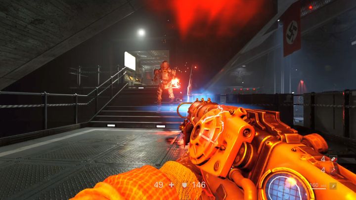 UberSoldat to nowy wróg, bardzo mobilny i wyposażony w broń laserową. - Podziemna stacja kolejowa | Roswell | Solucja Wolfenstein II: The New Colossus - Wolfenstein II: The New Colossus - poradnik do gry