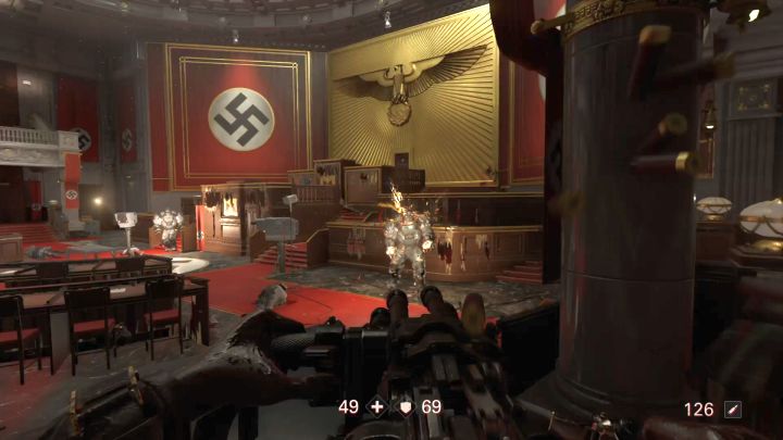 Jeden z wielu SuperSoldatów, z którymi przyjdzie ci tu walczyć. - Sąd | Potwór | Solucja Wolfenstein II: The New Colossus - Wolfenstein II: The New Colossus - poradnik do gry