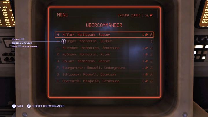 Możesz wybrać dowolną misję i spróbować ją odblokować. - Szyfry Enigmy w Wolfenstein II: The New Colossus - Wolfenstein II: The New Colossus - poradnik do gry