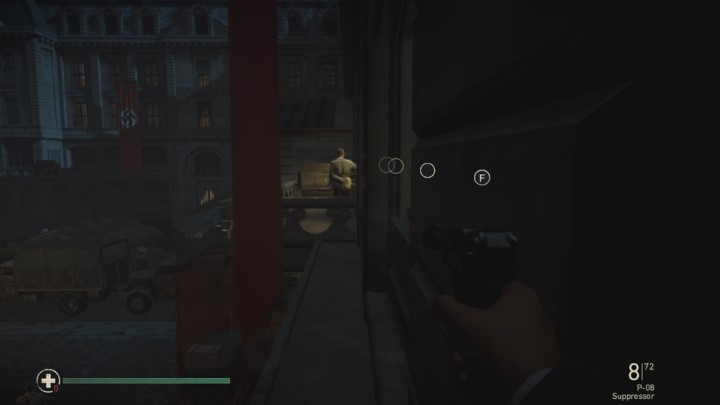 Skieruj się na widoczny na obrazku balkon i zabij stojącego tam żołnierza - Call of Duty WW2: Wyzwolenie - Pamiątki, sekrety, znajdźki - Call of Duty: WW2 - poradnik do gry