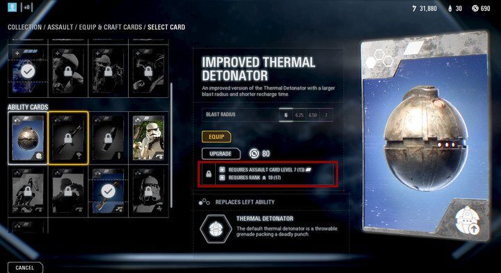 Każdą z kart możesz ulepszyć: potrzebujesz części i odpowiedniego poziomu doświadczenia - Star Wars Battlefront 2: Gwiezdne karty - jak zdobywać i ulepszać? - Star Wars Battlefront 2 - poradnik do gry