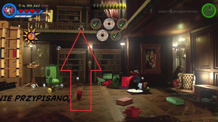 Czwarty domek znajdziesz w pomieszczeniu na pierwszym piętrze, po lewej stronie od głównego holu - Sekrety Misja 8 - Po runach do celu | LEGO Marvel Super Heroes 2 - LEGO Marvel Super Heroes 2 - poradnik do gry