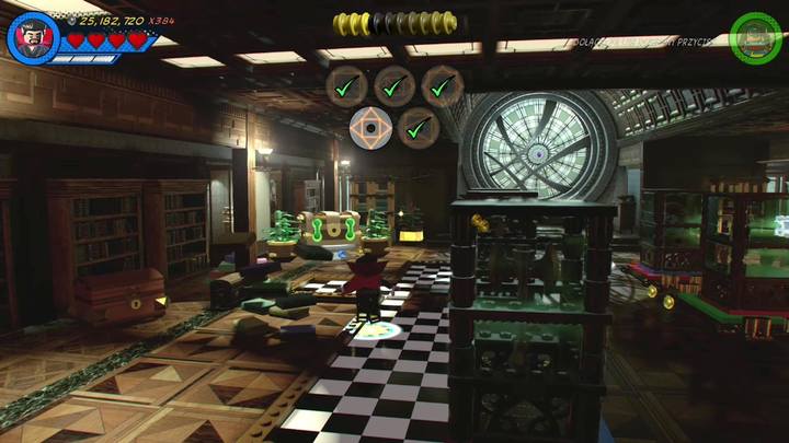 Udaj się teraz do pomieszczenia na pierwszym piętrze i podejdź do widocznej na obrazku, złotej doniczki po lewej stronie - Sekrety Misja 8 - Po runach do celu | LEGO Marvel Super Heroes 2 - LEGO Marvel Super Heroes 2 - poradnik do gry