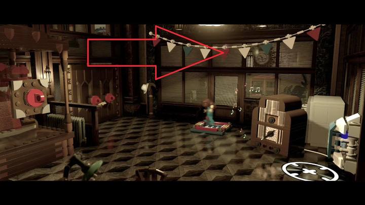 Druga chorągiewka znajduje się w drugiej części holu, bezpośrednio nad kratką, dzięki której przeszedłeś na drugą stronę - Sekrety Misja 9 - Czarno na białym | LEGO Marvel Super Heroes 2 - LEGO Marvel Super Heroes 2 - poradnik do gry