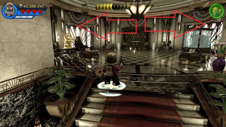 Dwie ostatnie chorągiewki znajdziesz w głównym holu, czyli miejscu, w którym walczysz z Hammerheadem - Sekrety Misja 9 - Czarno na białym | LEGO Marvel Super Heroes 2 - LEGO Marvel Super Heroes 2 - poradnik do gry