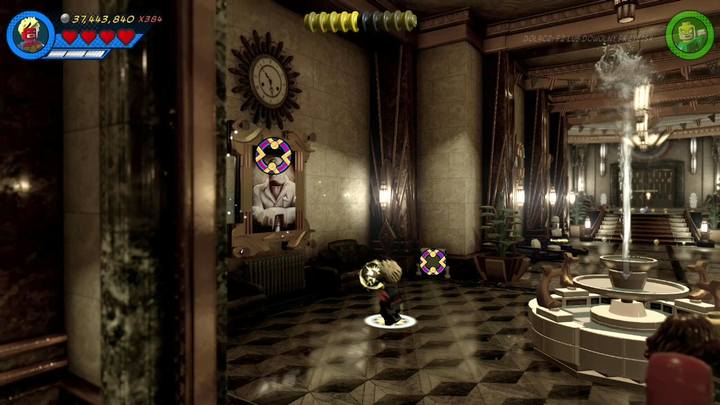 Kolejny minizestaw znajduje się w holu, a dokładnie schowany został on w fontannie - Sekrety Misja 9 - Czarno na białym | LEGO Marvel Super Heroes 2 - LEGO Marvel Super Heroes 2 - poradnik do gry