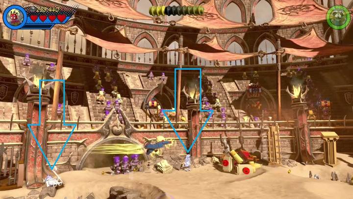 Pierwszy minizestaw otrzymasz w momencie, w którym zniszczysz pięć srebrnych posągów zaznaczonych na powyższym obrazku - Sekrety Misja 15 - Red King i jego ring | LEGO Marvel Super Heroes 2 - LEGO Marvel Super Heroes 2 - poradnik do gry