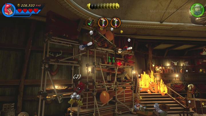 Po zbudowaniu z nich trampoliny zacznij wskakiwać na kolejne drążki - Misja 5 - To tu, Totem | Misje Gwenpool | Solucja LEGO Marvel Super Heroes 2 - LEGO Marvel Super Heroes 2 - poradnik do gry