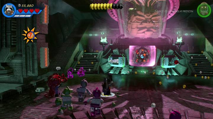 Po zniszczeniu mechanicznej łapy bossa, zmień postać na Rocket Raccoona i podejdź do pokazanego na obrazku miejsca - Misja 14 - Halo, nie rób z tego halo | Solucja LEGO Marvel Super Heroes 2 - LEGO Marvel Super Heroes 2 - poradnik do gry