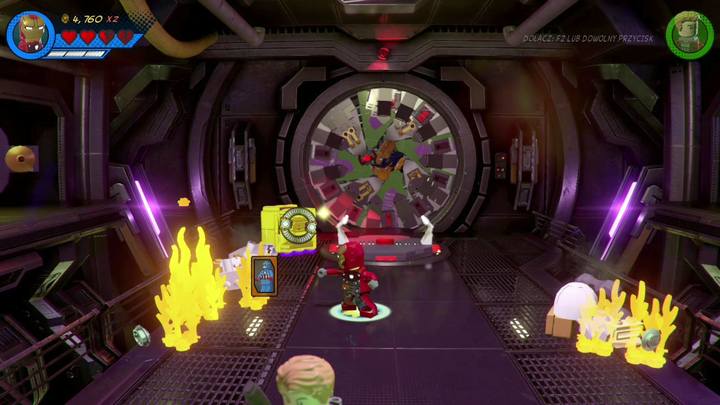 Na początku zniszcz złoty pojemnik po lewej stronie jako Iron Man i stwórz z rozsypanych na ziemi klocków wzmacniacz dla Star-Lorda - Misja 19 - Na ostrzu miecza | Solucja LEGO Marvel Super Heroes 2 - LEGO Marvel Super Heroes 2 - poradnik do gry