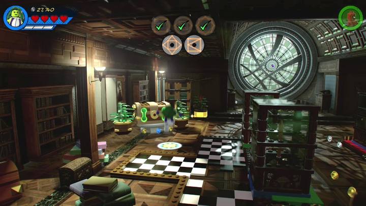 Na początku przejdź na lewą stronę i zniszcz pojemnik zawierający zielone uchwyty jako She-Hulk - Misja 8 - Po runach do celu | Solucja LEGO Marvel Super Heroes 2 - LEGO Marvel Super Heroes 2 - poradnik do gry