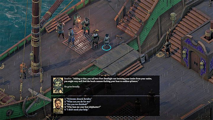 Serafen zaoferuje swoje usługi podczas rozmowy z Kapitanem Furrante. - Pillars of Eternity 2: Towarzysze - lokalizacja, relacje - Pillars of Eternity 2 Deadfire - poradnik do gry