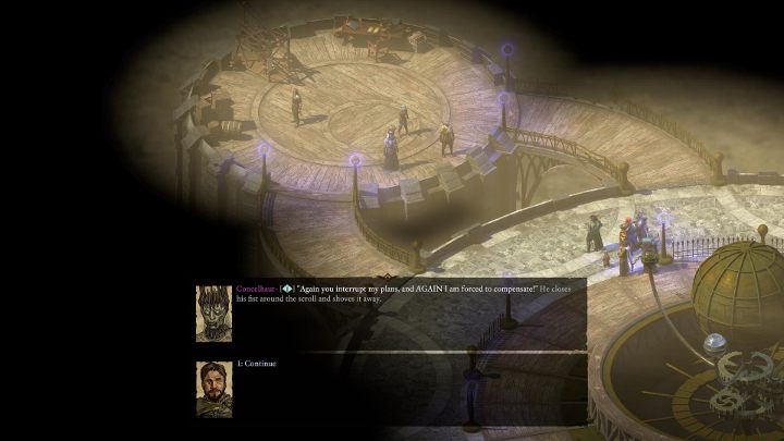 Planetarium to niewielka lokacja - skorzystaj z jedynej możliwej drogi, aż trafisz na przeciwnika z pierwszej części gry o imieniu Concelhaut - Pillars of Eternity 2: Badania Bekarny - solucja, opis przejścia - Pillars of Eternity 2 Deadfire - poradnik do gry