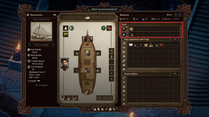 Jedzenie i napoje, które chcesz przeznaczyć dla załogi musisz umieścić w zaznaczonym miejscu. - Pillars of Eternity 2: Zarządzanie statkiem i załogą - Pillars of Eternity 2 Deadfire - poradnik do gry
