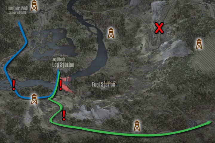 Następnie czeka cię krótka, acz wymagająca podróż do następnego punkty tartacznego tuż przy rzece - MudRunner: Stok - mapa - MudRunner - poradnik do gry