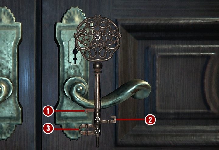 W tym celu pojedynczy ruchomy ząbek (drugi od góry albo trzeci od dołu) obróć tak, by był skierowany w stronę przeciwną niż górny, krótszy ząbek nieruchomy - Przeszukaj gabinet gospodarza | Solucja Black Mirror - Black Mirror - solucja, poradnik