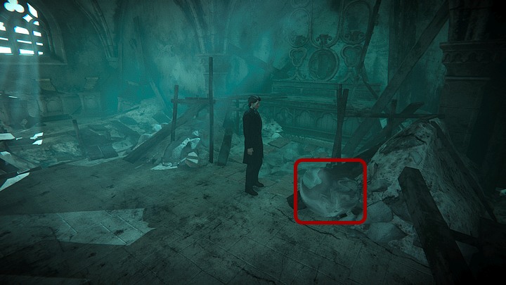 Przejdź nieco w prawo i dotknij (trzeba przytrzymać LPM, aż obrys kółka zapełni się na biało) unoszącej się nad ziemią sporej bańki powietrza - Zbadaj kaplicę| Solucja Black Mirror - Black Mirror - solucja, poradnik