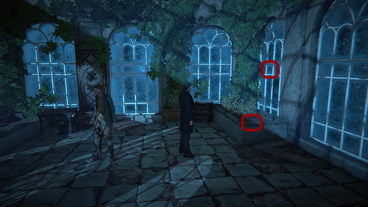 Wreszcie przyjrzyj się oknu po prawej, w które trafił sekator, oraz miejscu w dolnym rogu rabaty po prawej, gdzie ostatecznie sekator upadł (trzeba przytrzymać LPM, dopóki obrys kółka nie zapełni się na biało) - Dowiedz się więcej o kobiecie, która się utopiła | Solucja Black Mirror - Black Mirror - solucja, poradnik