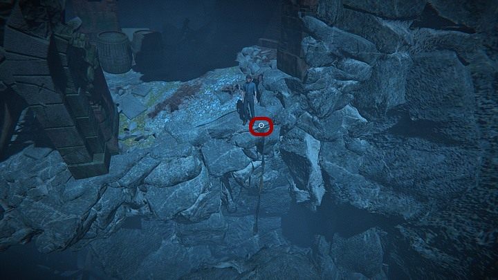 Od beczek idź w prawo i dostań się jeszcze niżej po zwisającej ze skały linie - Powstrzymaj Eddiego | Solucja Black Mirror - Black Mirror - solucja, poradnik