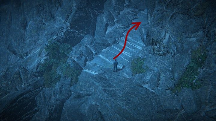 Dalej maszeruj cały czas w lewo, aż dotrzesz do wykutych w skale stopni - Powstrzymaj Eddiego | Solucja Black Mirror - Black Mirror - solucja, poradnik