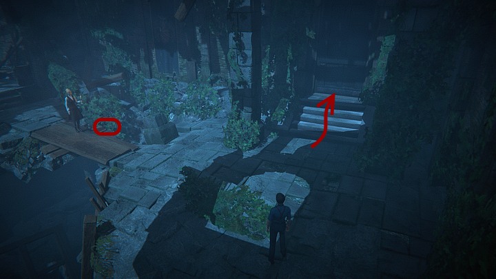 Wejdź na deskę i spójrz w głąb przepaści (z prawej strony deski) - Zbadaj stare skrzydło zamku | Solucja Black Mirror - Black Mirror - solucja, poradnik